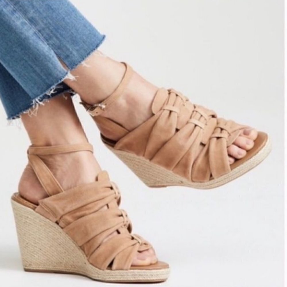 Sam Edelman Camel Tan Suede Awan Sandal Block Heel Espadrille Size 9